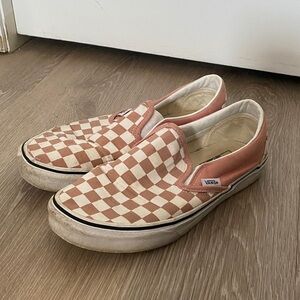 Vans Pink and Cream Checkered Slip-Ons